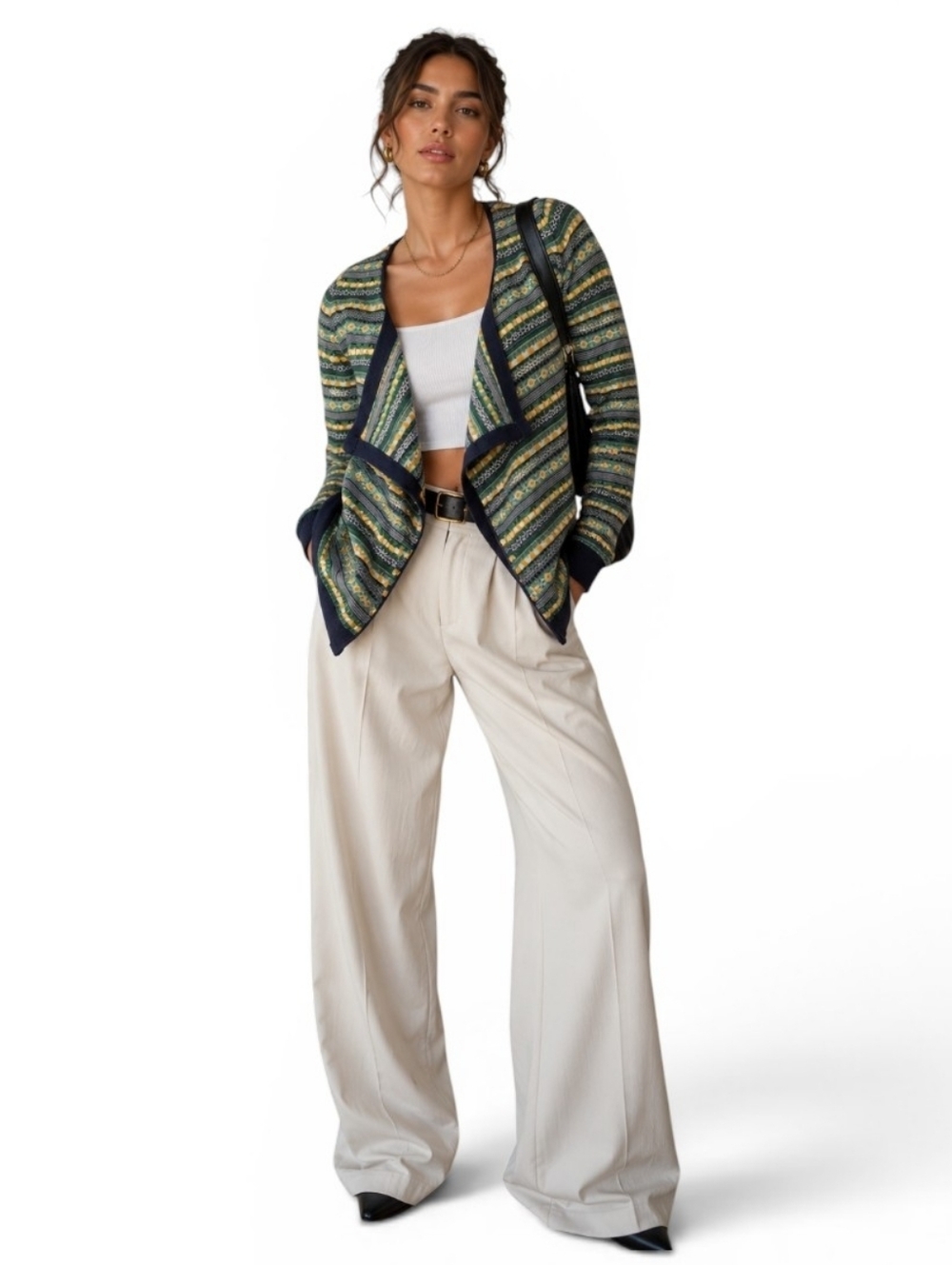 ONLY True Collection Indi Pattern Knit Wrap Cardigan Green Boho Small